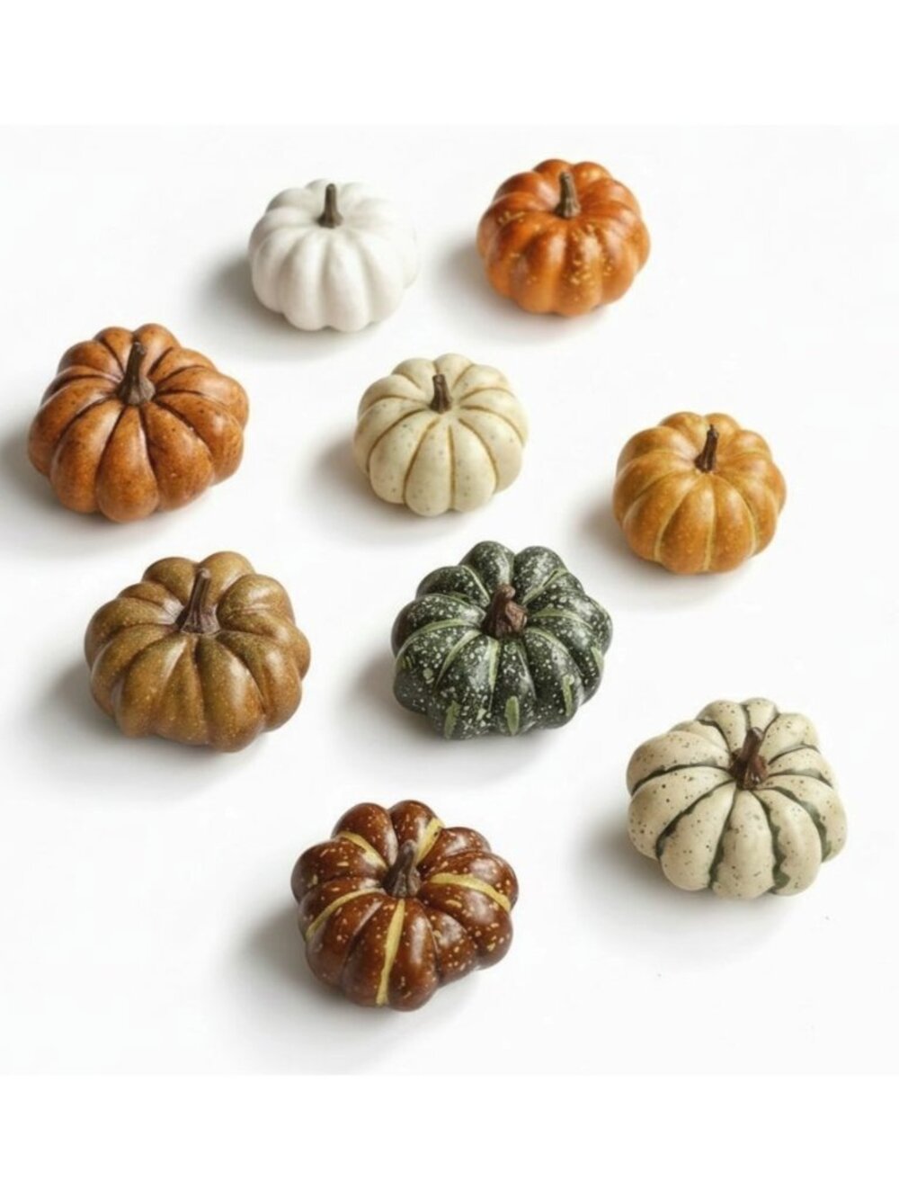 Set of 9 Mini Artificial Pumpkins, Mixed Colors 2.5 Inch, Fall Thanksgiving Hall